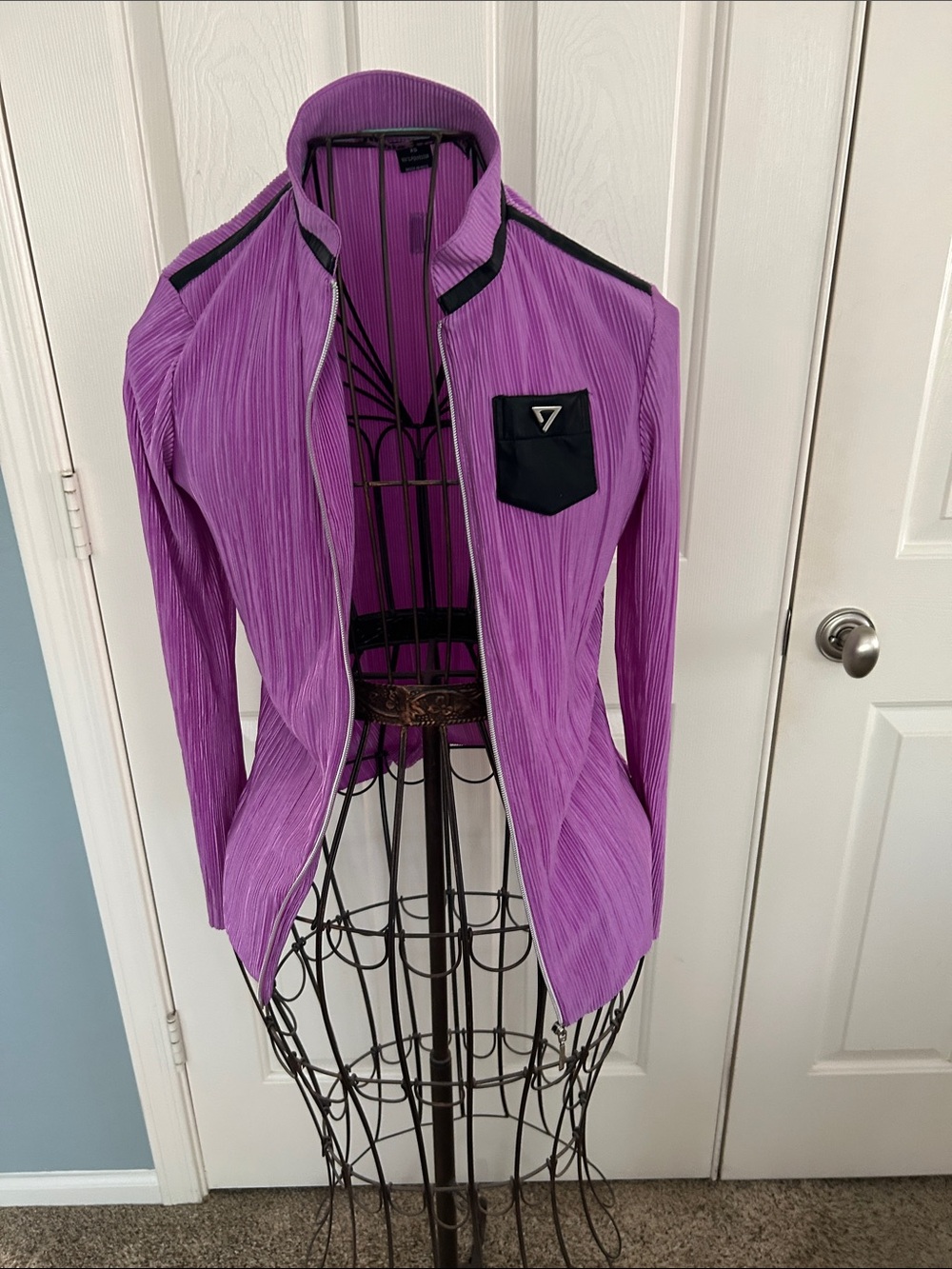 jamie sadock Purple Pleated Zip Bomber Jacket with Black Trim
